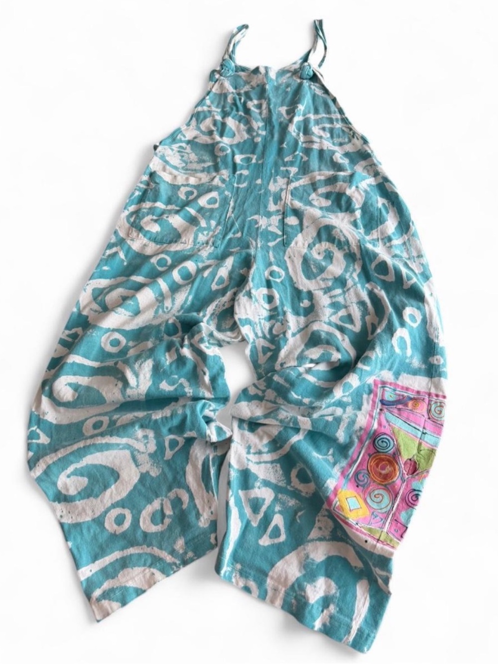 Vintage made in the USA Turquoise & White Swirl Wide-Leg Jumpsuit
